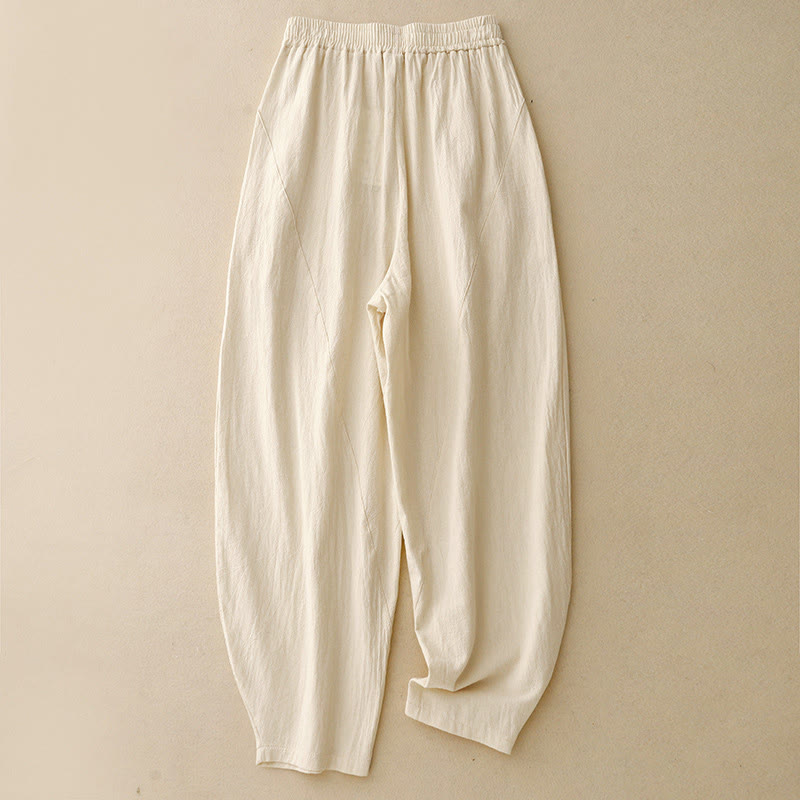 Spodnie damskie z szerokimi nogawkami i kieszeniami w jednolitym kolorze i patchworku z motywem Buddha Stones - Beżowy - US8-10，UK/AU12-14，EU40-42 (2XL) - image 1