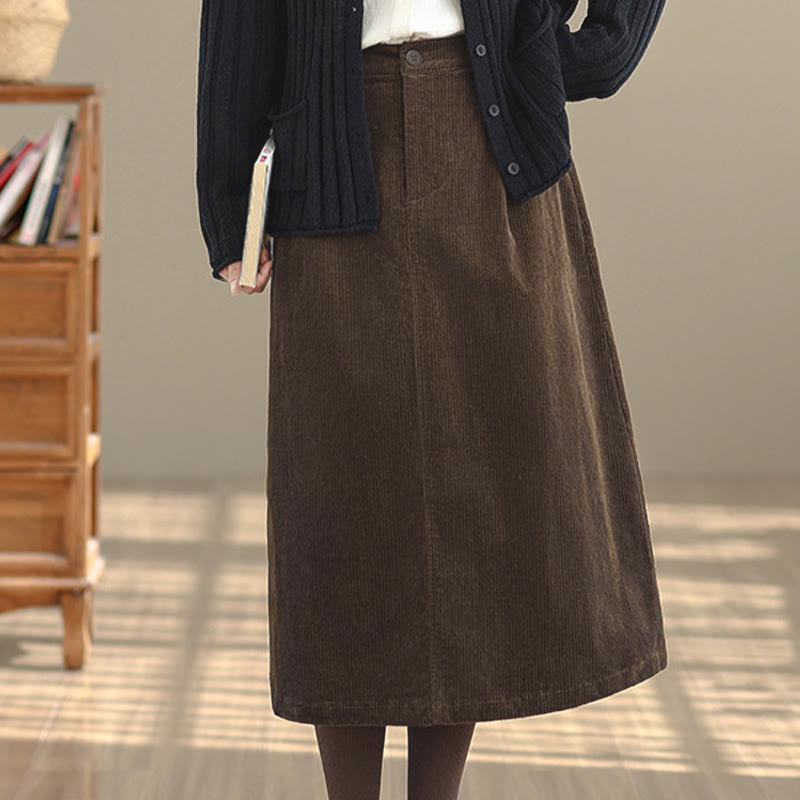 Spódnica sztruksowa damska z kieszeniami i elastycznym pasem w kolorze Buddha Stones , 7-8 - image 4