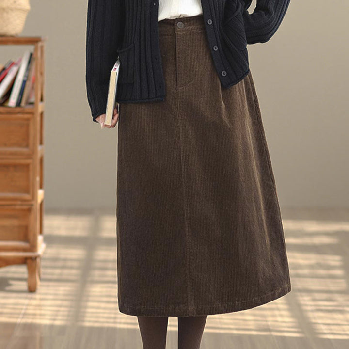 Spódnica sztruksowa damska z kieszeniami i elastycznym pasem w kolorze Buddha Stones , 7-8 - image 4