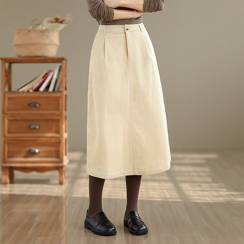 Spódnica sztruksowa damska z kieszeniami i elastycznym pasem w kolorze Buddha Stones , 7-8 - Beżowy - US8-10，UK/AU12-14，EU40-42 (2XL) - image 9