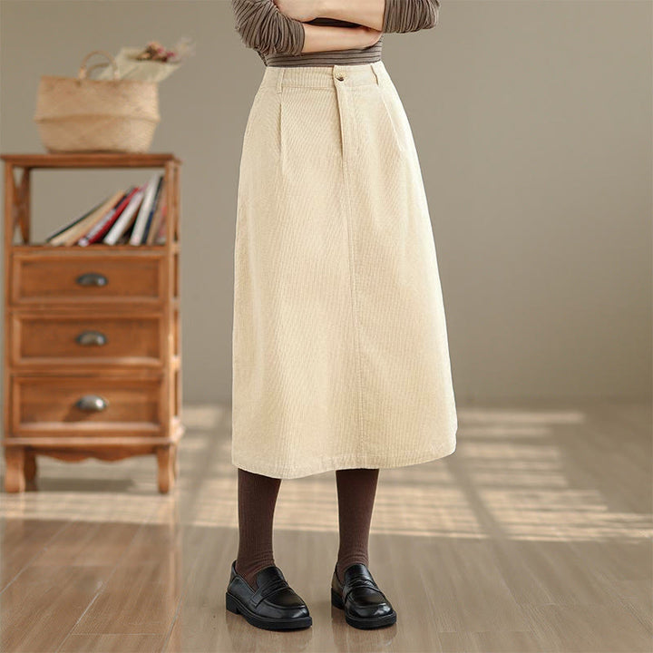 Spódnica sztruksowa damska z kieszeniami i elastycznym pasem w kolorze Buddha Stones , 7-8 - Beżowy - US8-10，UK/AU12-14，EU40-42 (2XL) - image 9