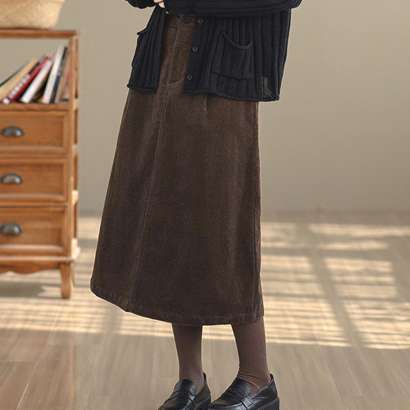 Spódnica sztruksowa damska z kieszeniami i elastycznym pasem w kolorze Buddha Stones , 7-8 - image 3