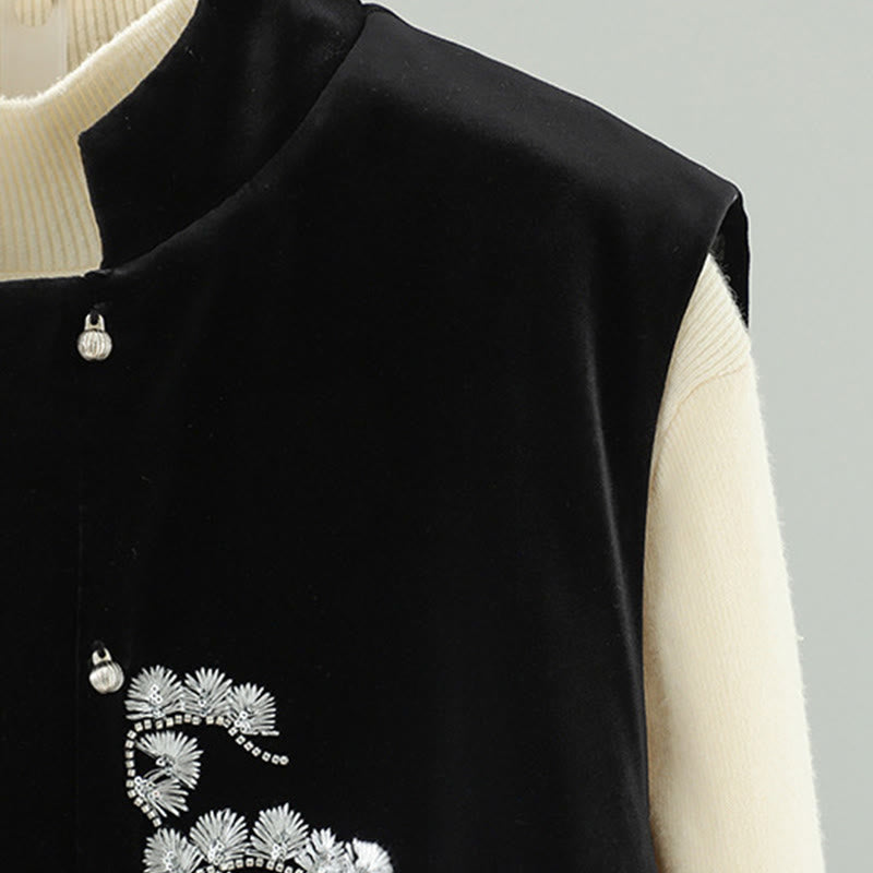 Kamizelka damska bez rękawów z haftem "Buddha Stones" w kolorze białym - image 3