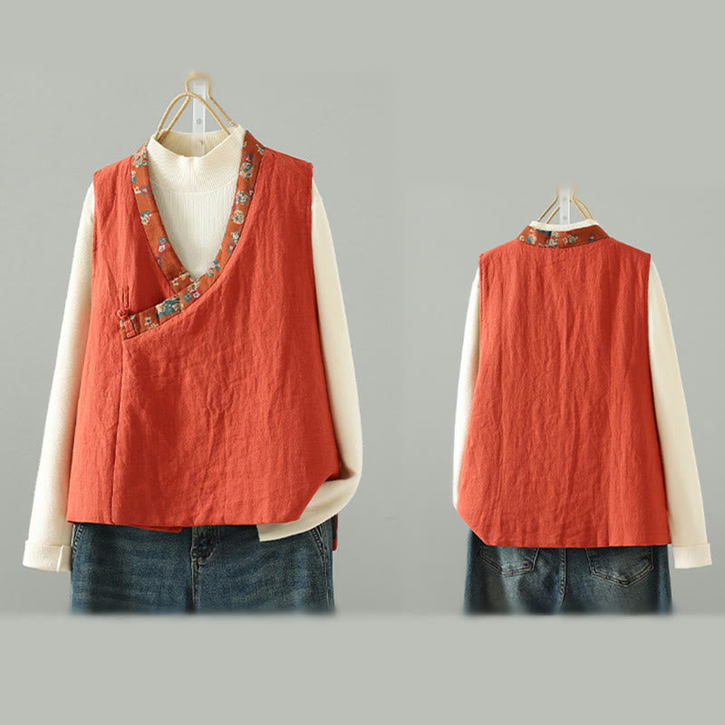 Kamizelka damska bez rękawów z kwiatowym wzorem w kształcie Buddha Stones , dekoltem w serek i guzikami żaby - image 13