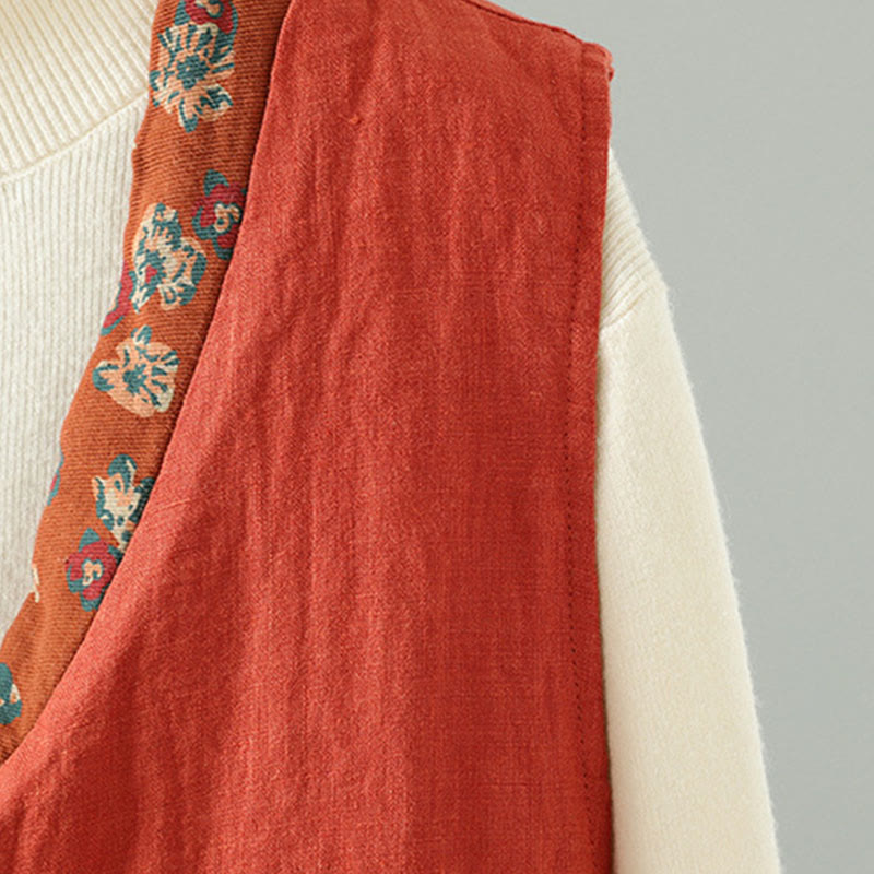 Kamizelka damska bez rękawów z kwiatowym wzorem w kształcie Buddha Stones , dekoltem w serek i guzikami żaby - image 5