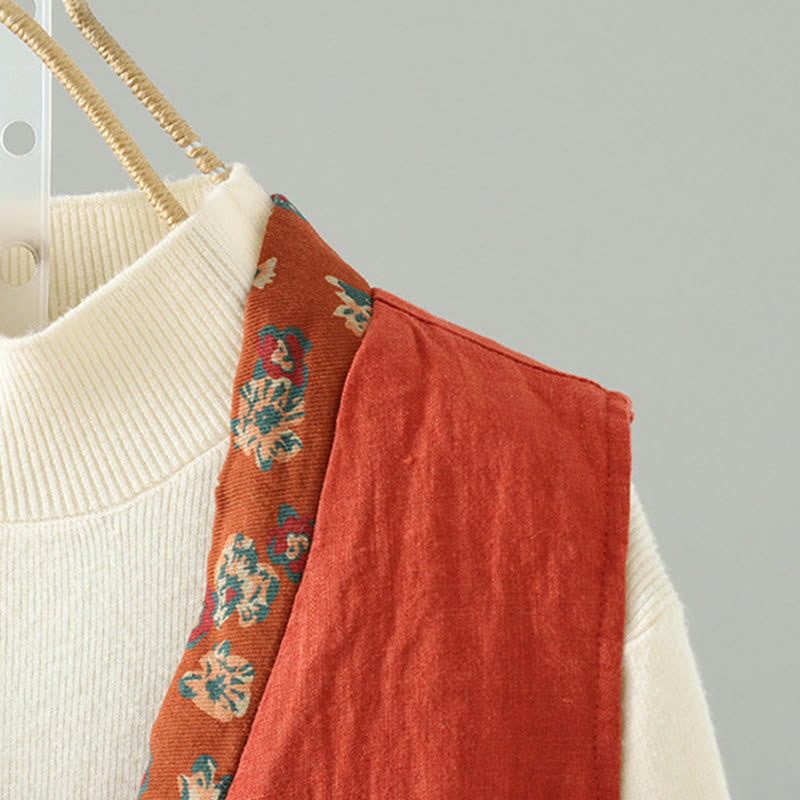 Kamizelka damska bez rękawów z kwiatowym wzorem w kształcie Buddha Stones , dekoltem w serek i guzikami żaby - image 6