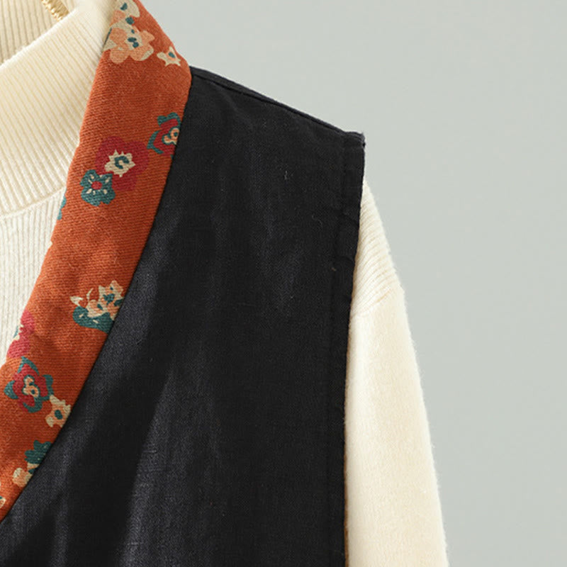 Kamizelka damska bez rękawów z kwiatowym wzorem w kształcie Buddha Stones , dekoltem w serek i guzikami żaby - image 17