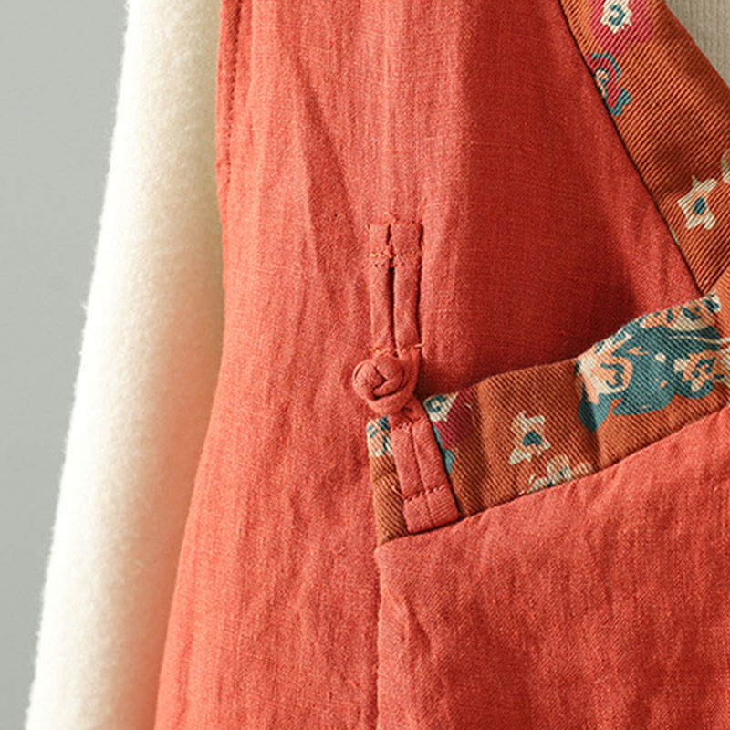 Kamizelka damska bez rękawów z kwiatowym wzorem w kształcie Buddha Stones , dekoltem w serek i guzikami żaby - image 9