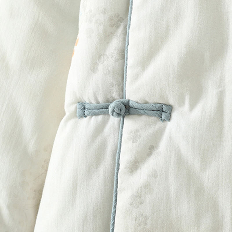 Kurtka termiczna damska Buddha Stones z długim rękawem i niebieskimi kwiatami i żabą zapinana na guziki - image 7