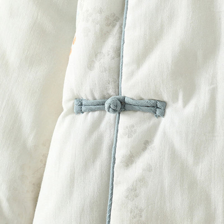 Kurtka termiczna damska Buddha Stones z długim rękawem i niebieskimi kwiatami i żabą zapinana na guziki - image 7