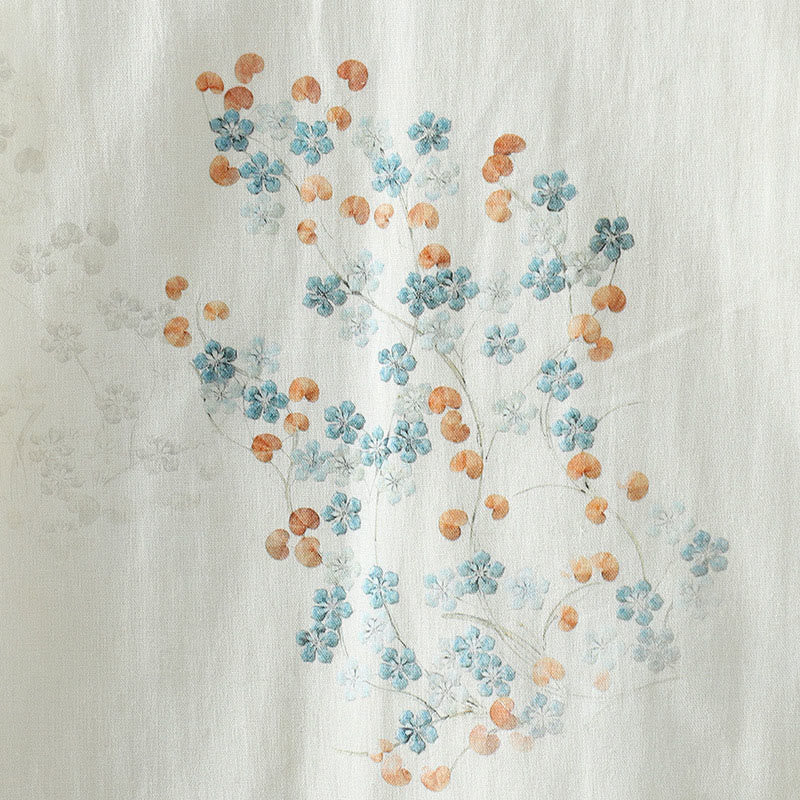 Kurtka termiczna damska Buddha Stones z długim rękawem i niebieskimi kwiatami i żabą zapinana na guziki - image 9