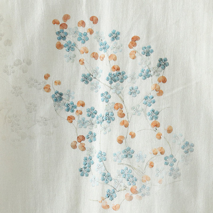 Kurtka termiczna damska Buddha Stones z długim rękawem i niebieskimi kwiatami i żabą zapinana na guziki - image 9