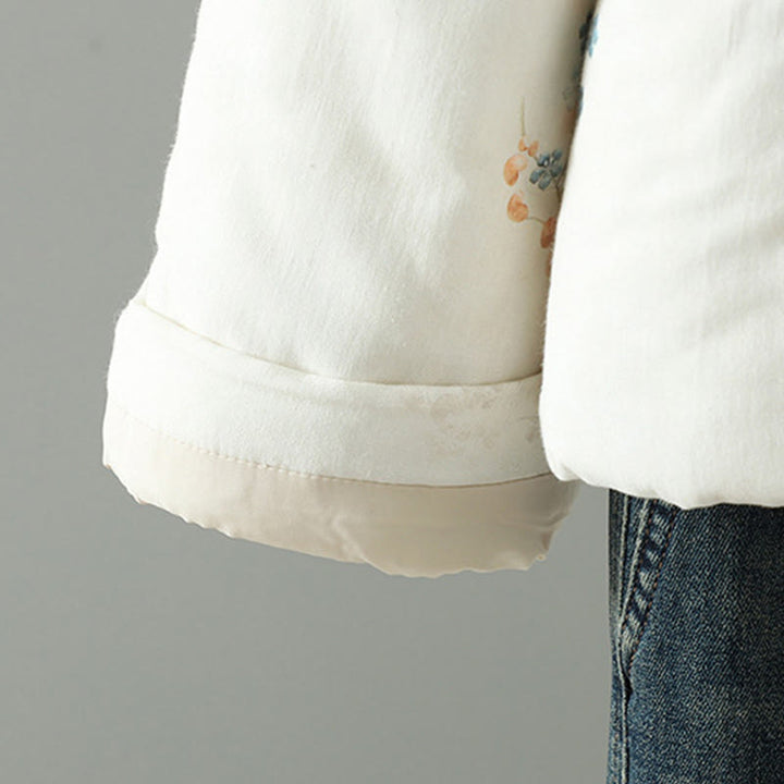 Kurtka termiczna damska Buddha Stones z długim rękawem i niebieskimi kwiatami i żabą zapinana na guziki - image 5