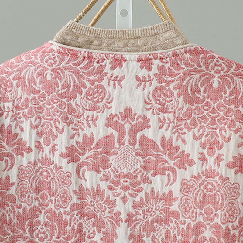 Kurtka termiczna damska Buddha Stones z motywem piwonii, zapinana na guziki żaby, z długim rękawem i kieszeniami - image 5