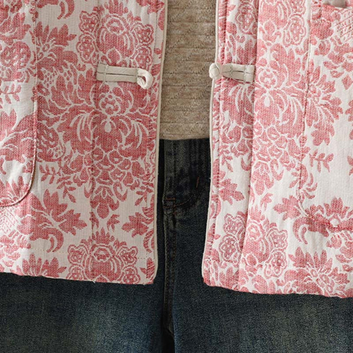 Kurtka termiczna damska Buddha Stones z motywem piwonii, zapinana na guziki żaby, z długim rękawem i kieszeniami - image 10