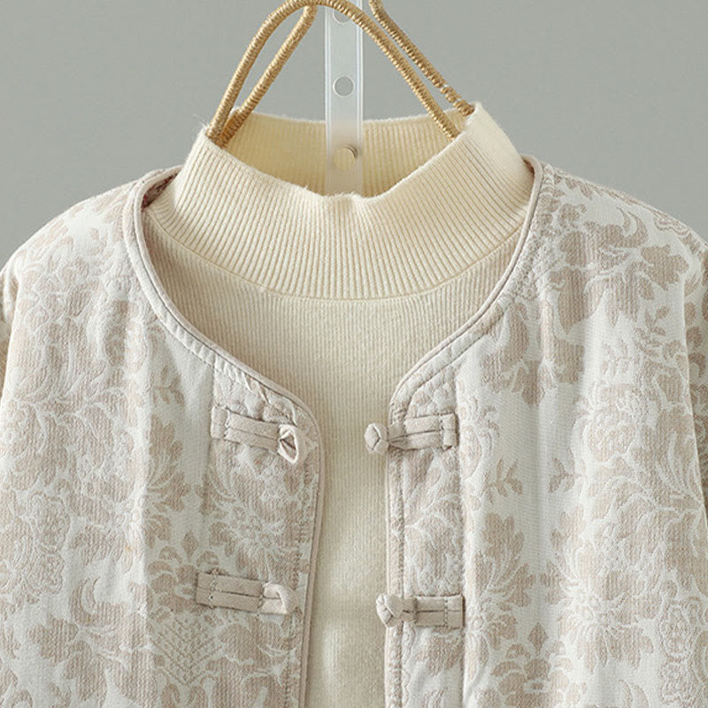 Kurtka termiczna damska Buddha Stones z motywem piwonii, zapinana na guziki żaby, z długim rękawem i kieszeniami - image 13