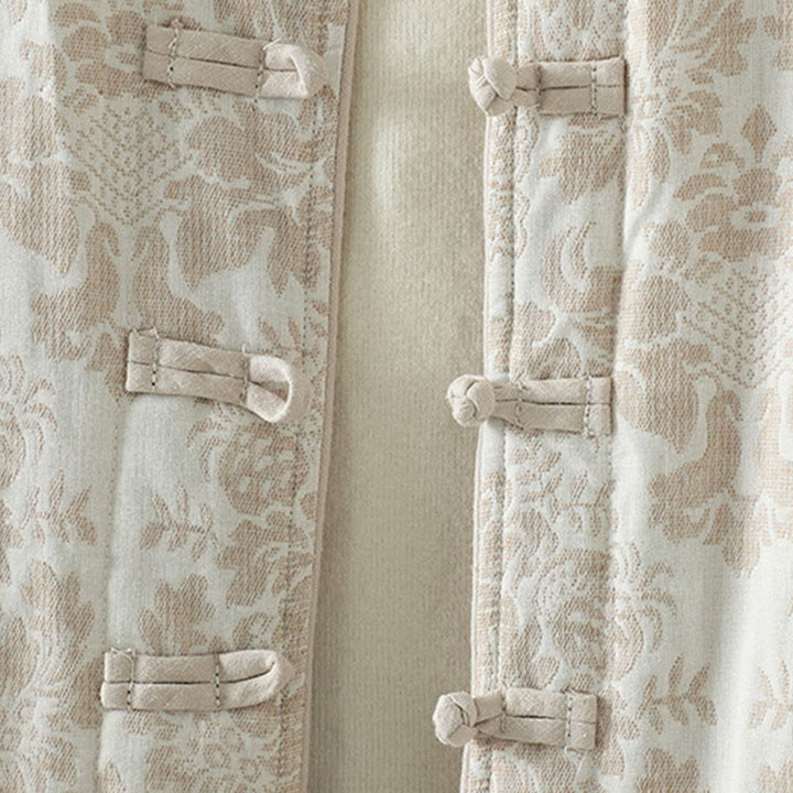 Kurtka termiczna damska Buddha Stones z motywem piwonii, zapinana na guziki żaby, z długim rękawem i kieszeniami - image 18