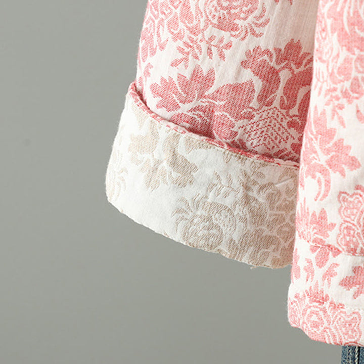 Kurtka termiczna damska Buddha Stones z motywem piwonii, zapinana na guziki żaby, z długim rękawem i kieszeniami - image 9