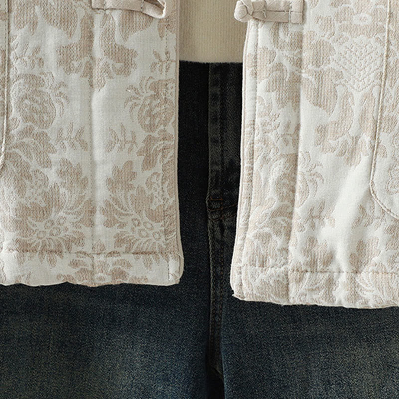 Kurtka termiczna damska Buddha Stones z motywem piwonii, zapinana na guziki żaby, z długim rękawem i kieszeniami - image 19