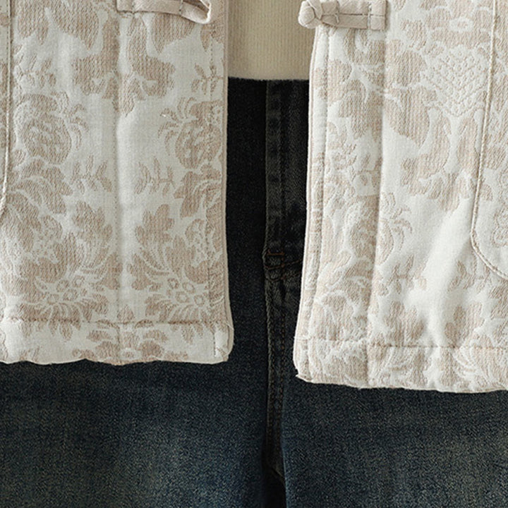 Kurtka termiczna damska Buddha Stones z motywem piwonii, zapinana na guziki żaby, z długim rękawem i kieszeniami - image 19