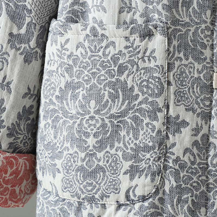 Kurtka termiczna damska Buddha Stones z motywem piwonii, zapinana na guziki żaby, z długim rękawem i kieszeniami - image 26