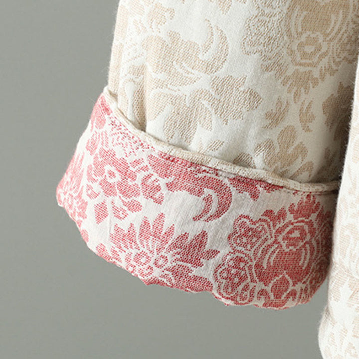 Kurtka termiczna damska Buddha Stones z motywem piwonii, zapinana na guziki żaby, z długim rękawem i kieszeniami - image 16