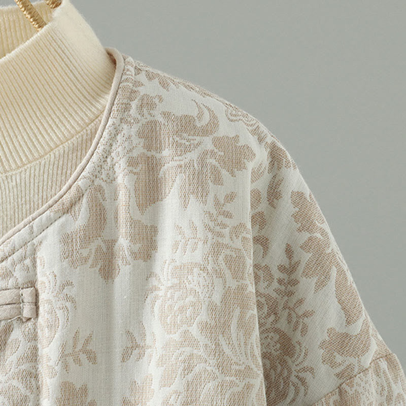 Kurtka termiczna damska Buddha Stones z motywem piwonii, zapinana na guziki żaby, z długim rękawem i kieszeniami - image 15