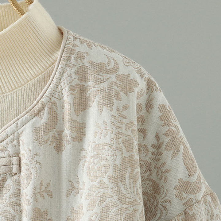 Kurtka termiczna damska Buddha Stones z motywem piwonii, zapinana na guziki żaby, z długim rękawem i kieszeniami - image 15