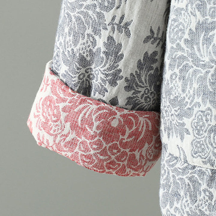 Kurtka termiczna damska Buddha Stones z motywem piwonii, zapinana na guziki żaby, z długim rękawem i kieszeniami - image 25