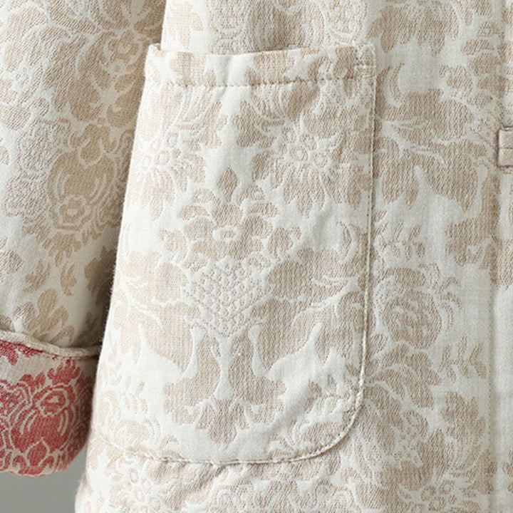 Kurtka termiczna damska Buddha Stones z motywem piwonii, zapinana na guziki żaby, z długim rękawem i kieszeniami - image 17