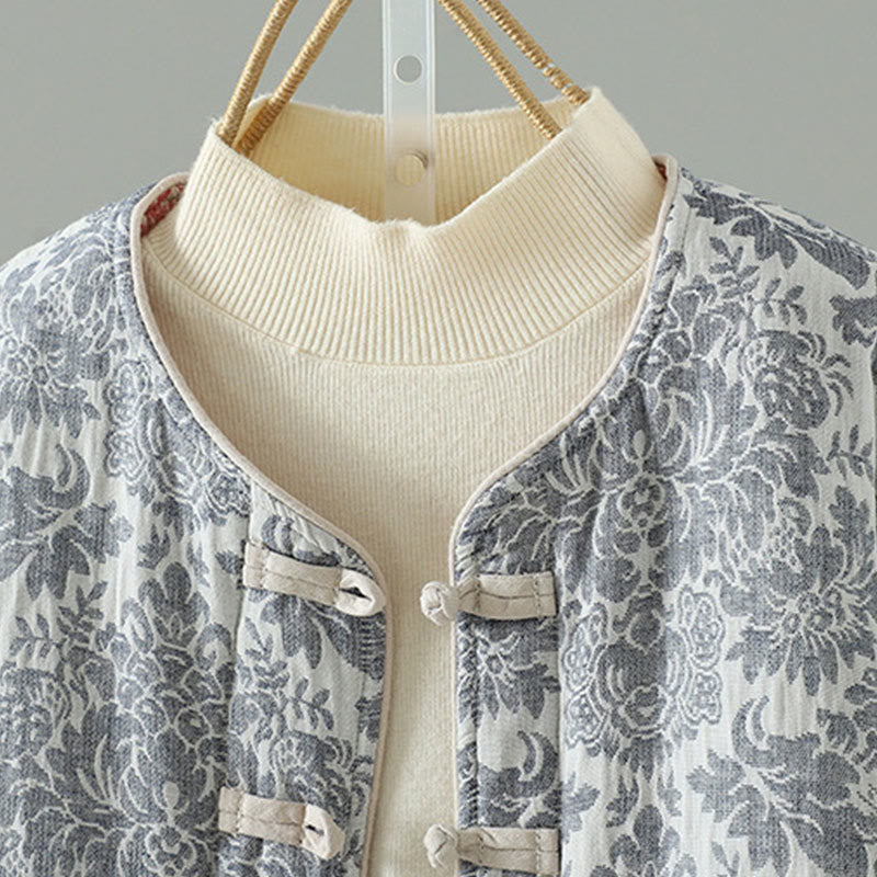 Kurtka termiczna damska Buddha Stones z motywem piwonii, zapinana na guziki żaby, z długim rękawem i kieszeniami - image 23