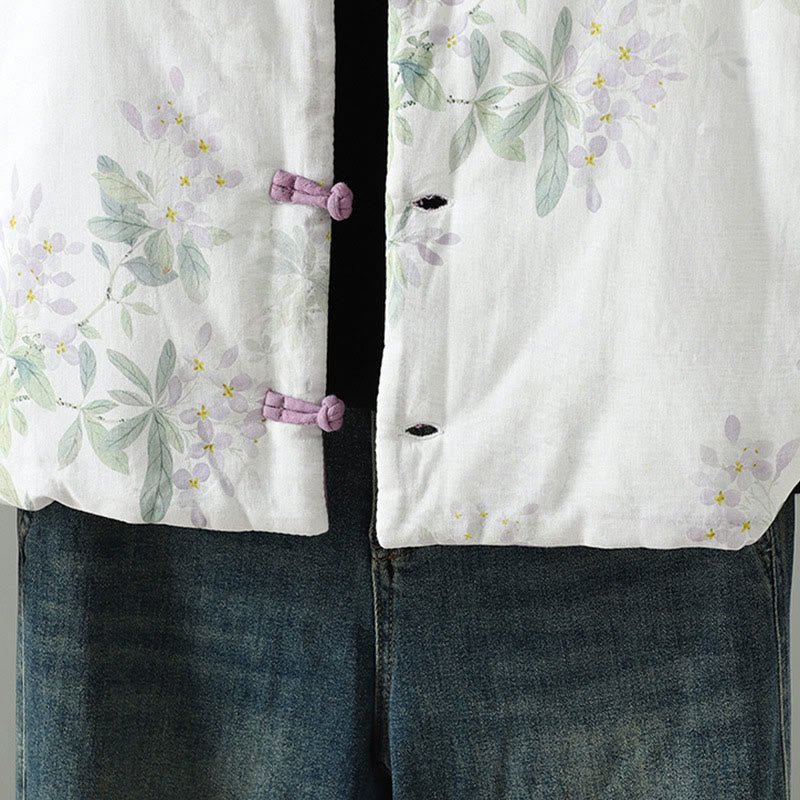 Buddha Stones Damska kurtka termiczna z długim rękawem i fioletowymi kwiatami i żabimi guzikami - image 5