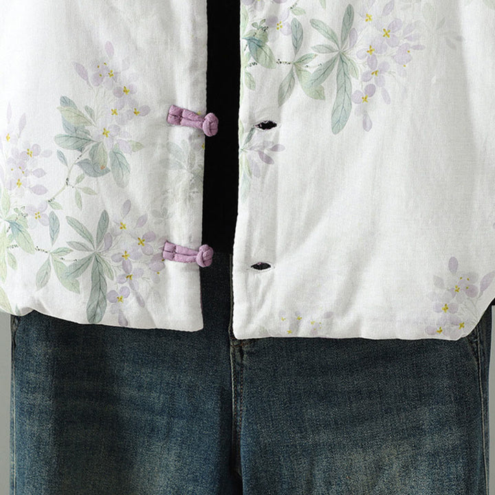 Buddha Stones Damska kurtka termiczna z długim rękawem i fioletowymi kwiatami i żabimi guzikami - image 5