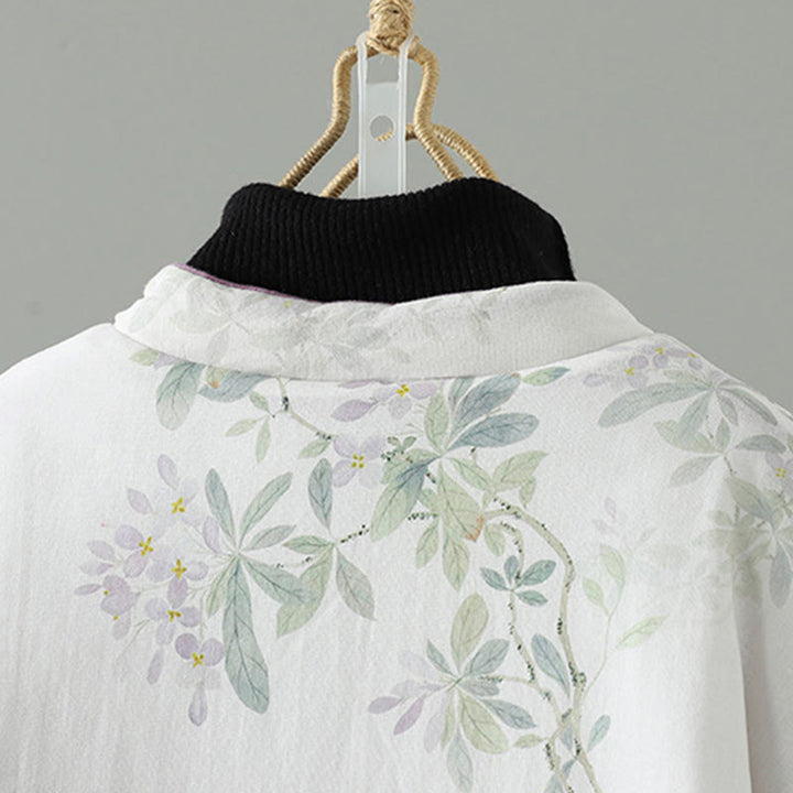 Buddha Stones Damska kurtka termiczna z długim rękawem i fioletowymi kwiatami i żabimi guzikami - image 3