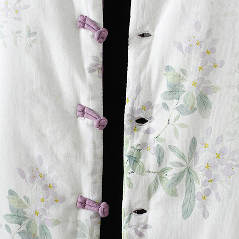 Buddha Stones Damska kurtka termiczna z długim rękawem i fioletowymi kwiatami i żabimi guzikami - image 6