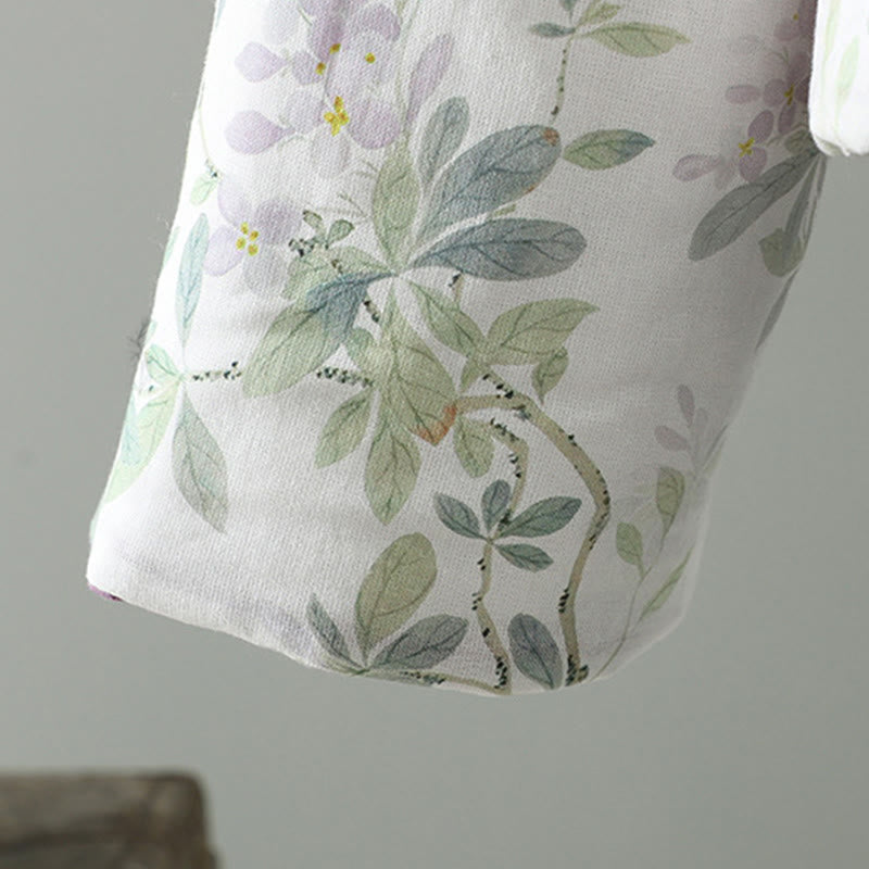 Buddha Stones Damska kurtka termiczna z długim rękawem i fioletowymi kwiatami i żabimi guzikami - image 7