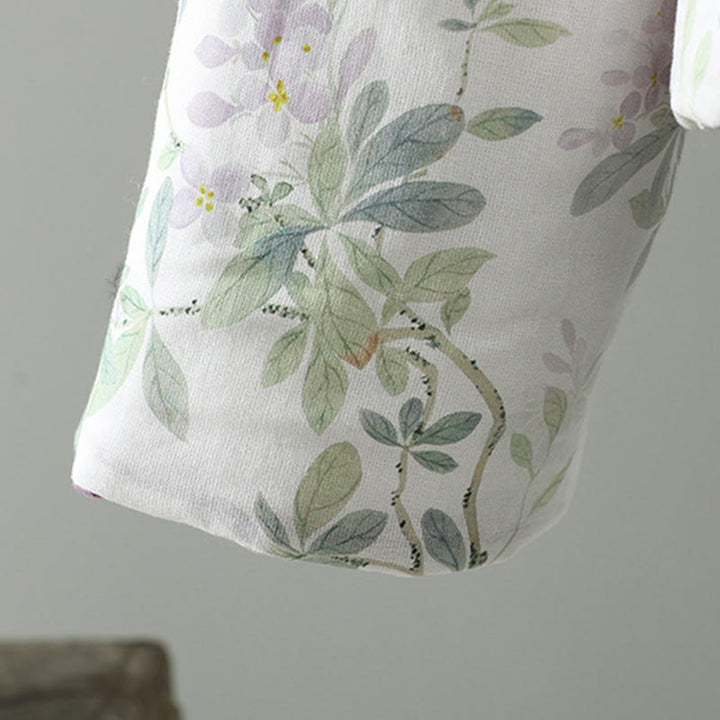 Buddha Stones Damska kurtka termiczna z długim rękawem i fioletowymi kwiatami i żabimi guzikami - image 7