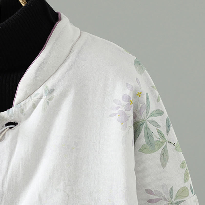 Buddha Stones Damska kurtka termiczna z długim rękawem i fioletowymi kwiatami i żabimi guzikami - image 4