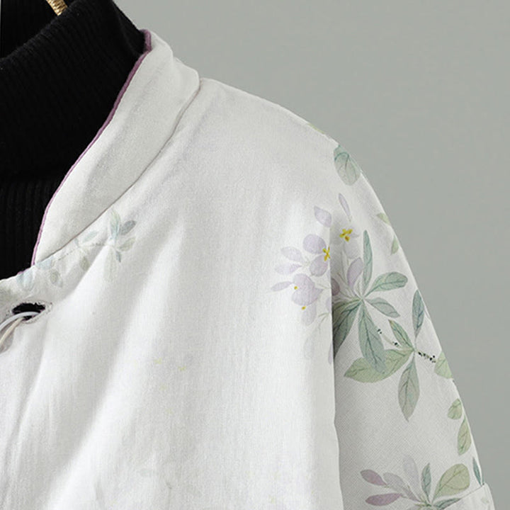 Buddha Stones Damska kurtka termiczna z długim rękawem i fioletowymi kwiatami i żabimi guzikami - image 4