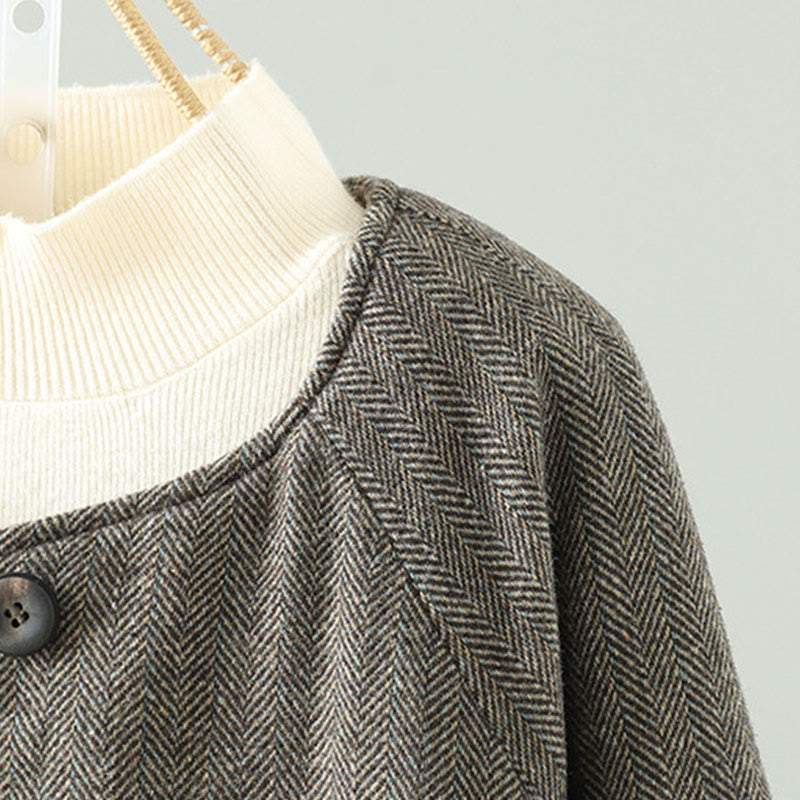 Kurtka termiczna damska Buddha Stones z długimi rękawami i brązowymi guzikami, z kieszeniami - image 3