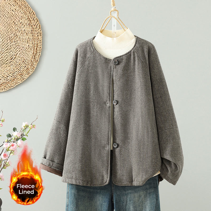 Kurtka termiczna damska Buddha Stones z długimi rękawami i brązowymi guzikami, z kieszeniami - Dębnik - US12, UK/AU16, EU44 (2XL) - image 0