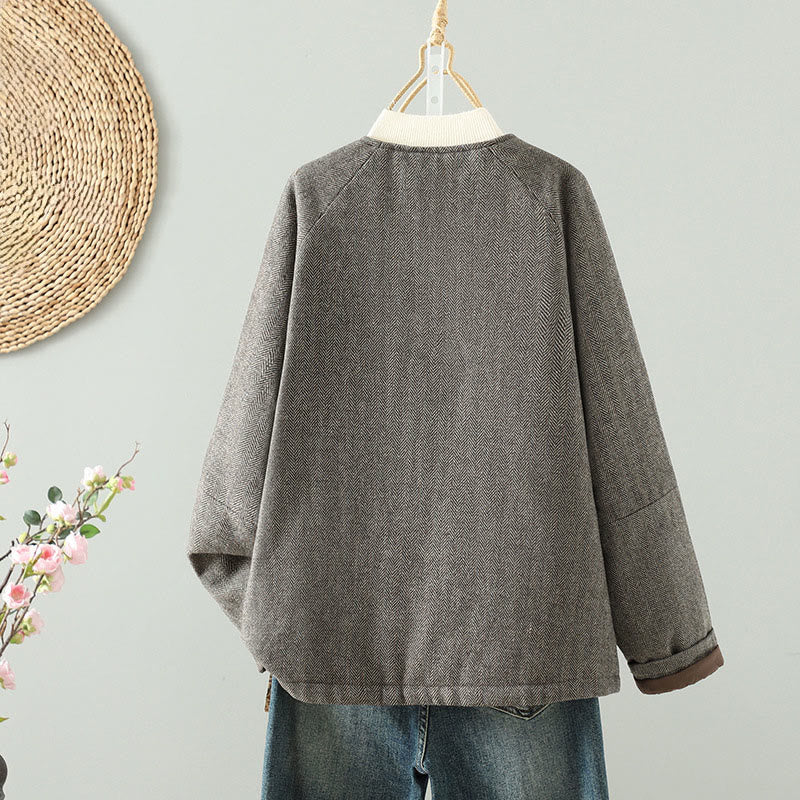 Kurtka termiczna damska Buddha Stones z długimi rękawami i brązowymi guzikami, z kieszeniami - image 1