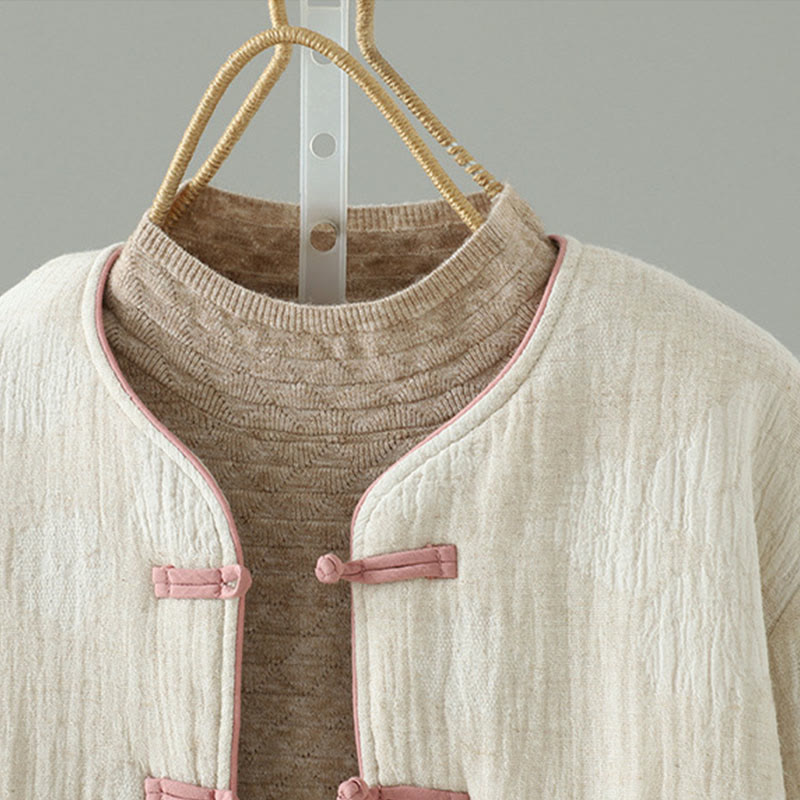 Kurtka termiczna damska Buddha Stones w kolorze beżowym z żabą i długimi rękawami i kieszeniami - image 2