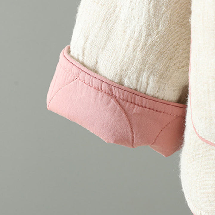 Kurtka termiczna damska Buddha Stones w kolorze beżowym z żabą i długimi rękawami i kieszeniami - image 7