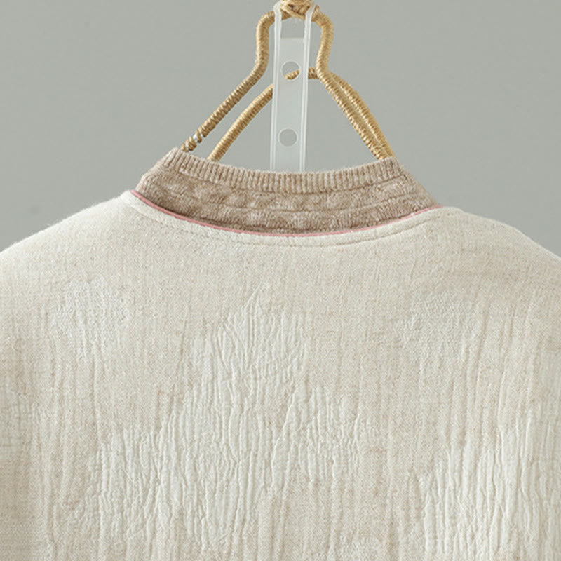 Kurtka termiczna damska Buddha Stones w kolorze beżowym z żabą i długimi rękawami i kieszeniami - image 4