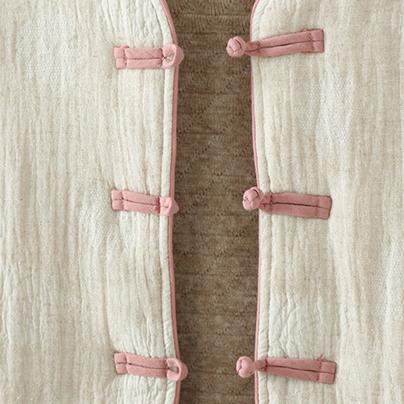 Kurtka termiczna damska Buddha Stones w kolorze beżowym z żabą i długimi rękawami i kieszeniami - image 8