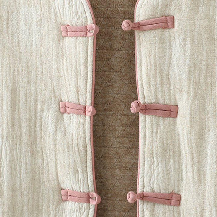 Kurtka termiczna damska Buddha Stones w kolorze beżowym z żabą i długimi rękawami i kieszeniami - image 8