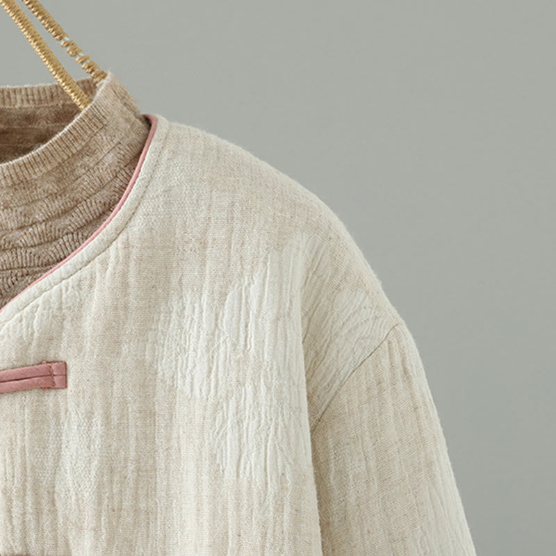 Kurtka termiczna damska Buddha Stones w kolorze beżowym z żabą i długimi rękawami i kieszeniami - image 3