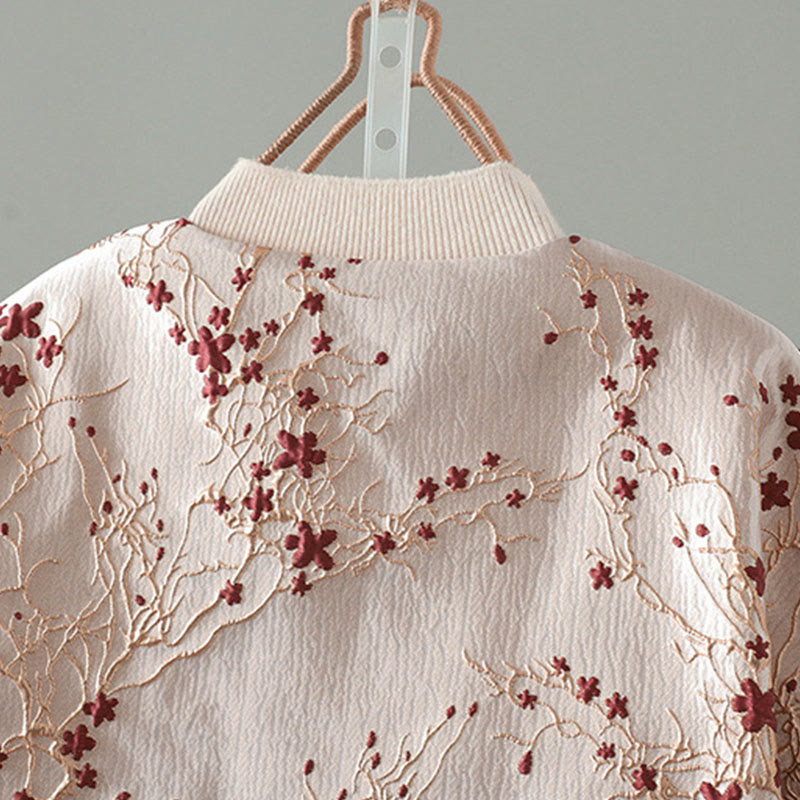 Kurtka termiczna damska z długim rękawem i kieszeniami, z motywem czerwonych kwiatów Buddha Stones , zapinana na guziki - image 3