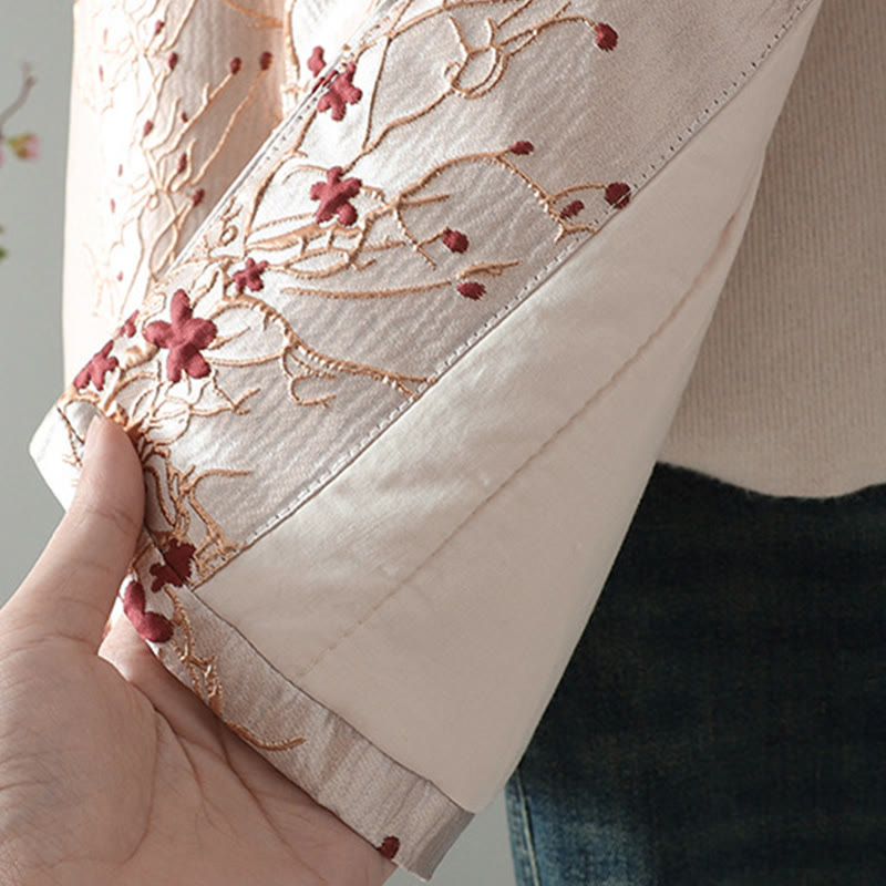 Kurtka termiczna damska z długim rękawem i kieszeniami, z motywem czerwonych kwiatów Buddha Stones , zapinana na guziki - image 7